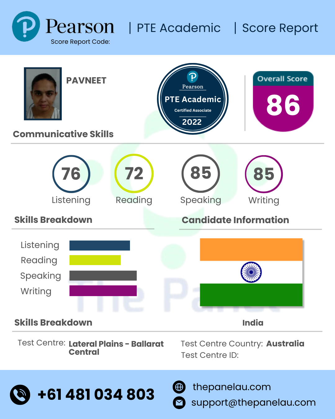 PTE Academic Scorecard